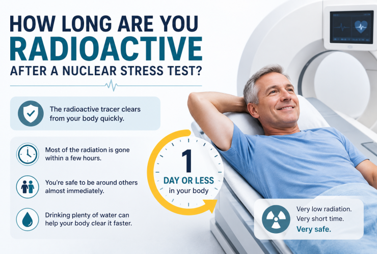 how long are you radioactive after a nuclear stress test